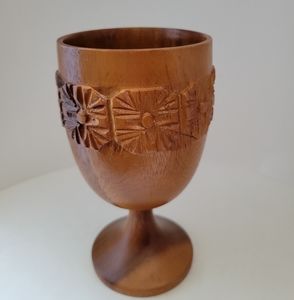 Wood Chalice Goblet TROPICAL Carvings around Cup 